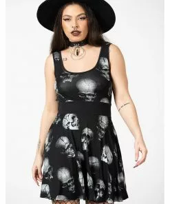 Killstar Heads Rollin' Skulls Skater Dress Black New In 10 Killstar Heads Rollin' Skulls Skater Dress Black New In