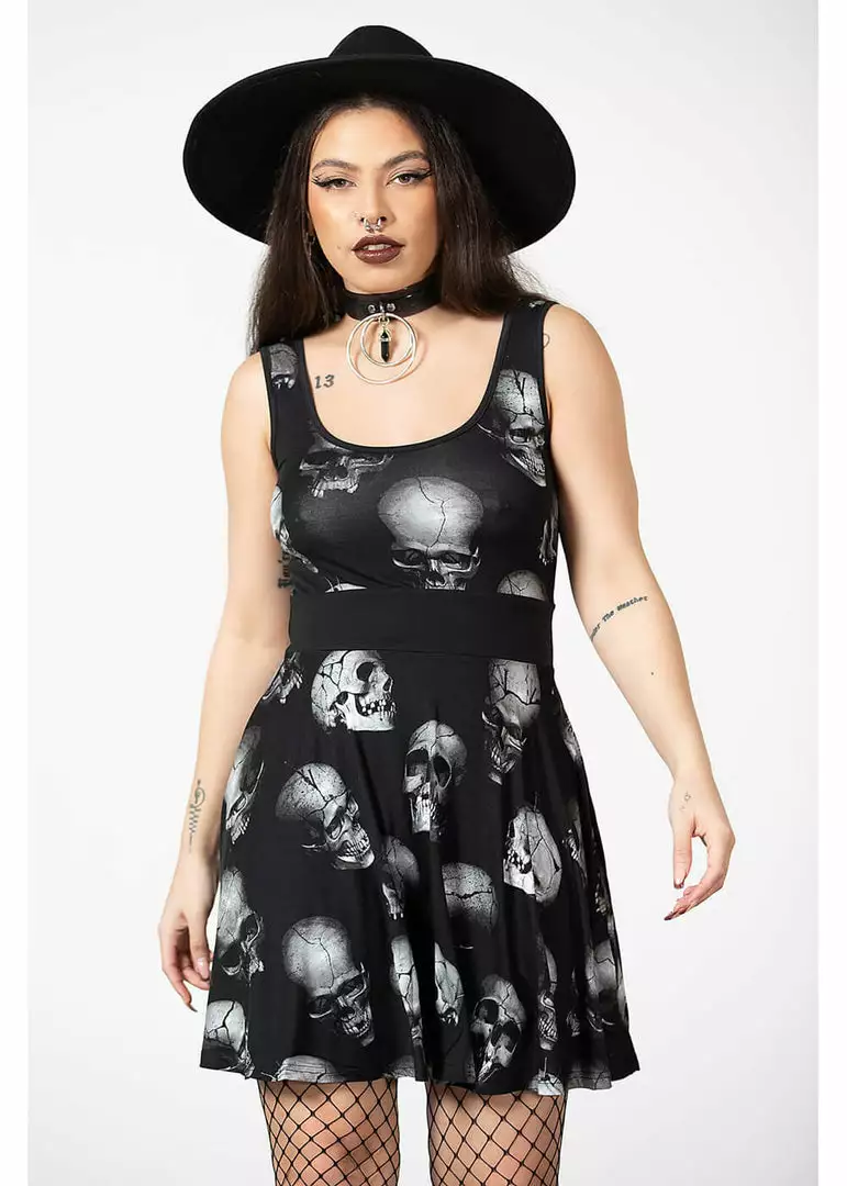 Killstar Heads Rollin' Skulls Skater Dress Black New In 6 Killstar Heads Rollin' Skulls Skater Dress Black New In