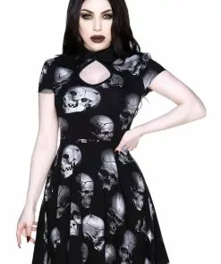 New In Killstar Headspin Collar Skulls Dress Black