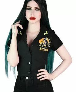 Killstar Vince Ray Witch Queen Crop 50's Bowling Shirt Black New In
