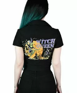 Killstar Vince Ray Witch Queen Crop 50's Bowling Shirt Black New In 5 Killstar Vince Ray Witch Queen Crop 50's Bowling Shirt Black New In