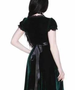 New In Killstar Heather Velvet 60's Jurk Emerald Green