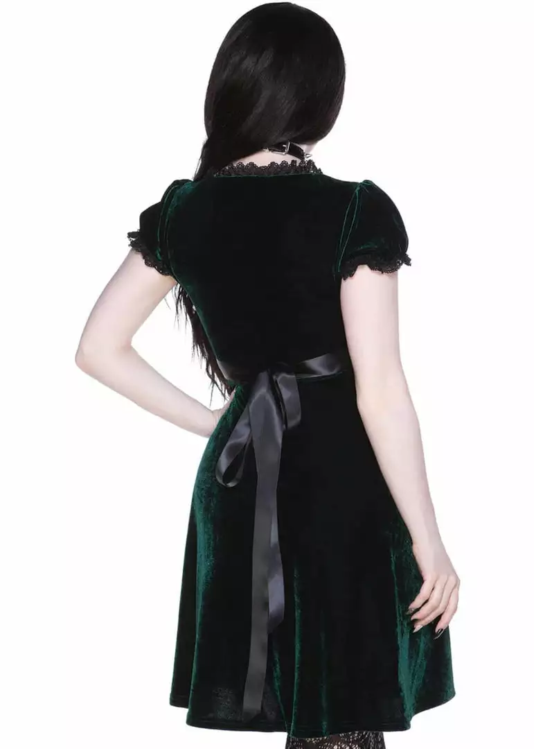 New In Killstar Heather Velvet 60's Jurk Emerald Green 4 New In Killstar Heather Velvet 60's Jurk Emerald Green