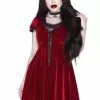 Killstar Heather Velvet 60's Jurk Ruby Red New In 1 Killstar Heather Velvet 60's Jurk Ruby Red New In