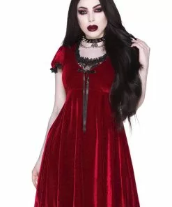 Killstar Heather Velvet 60's Jurk Ruby Red New In