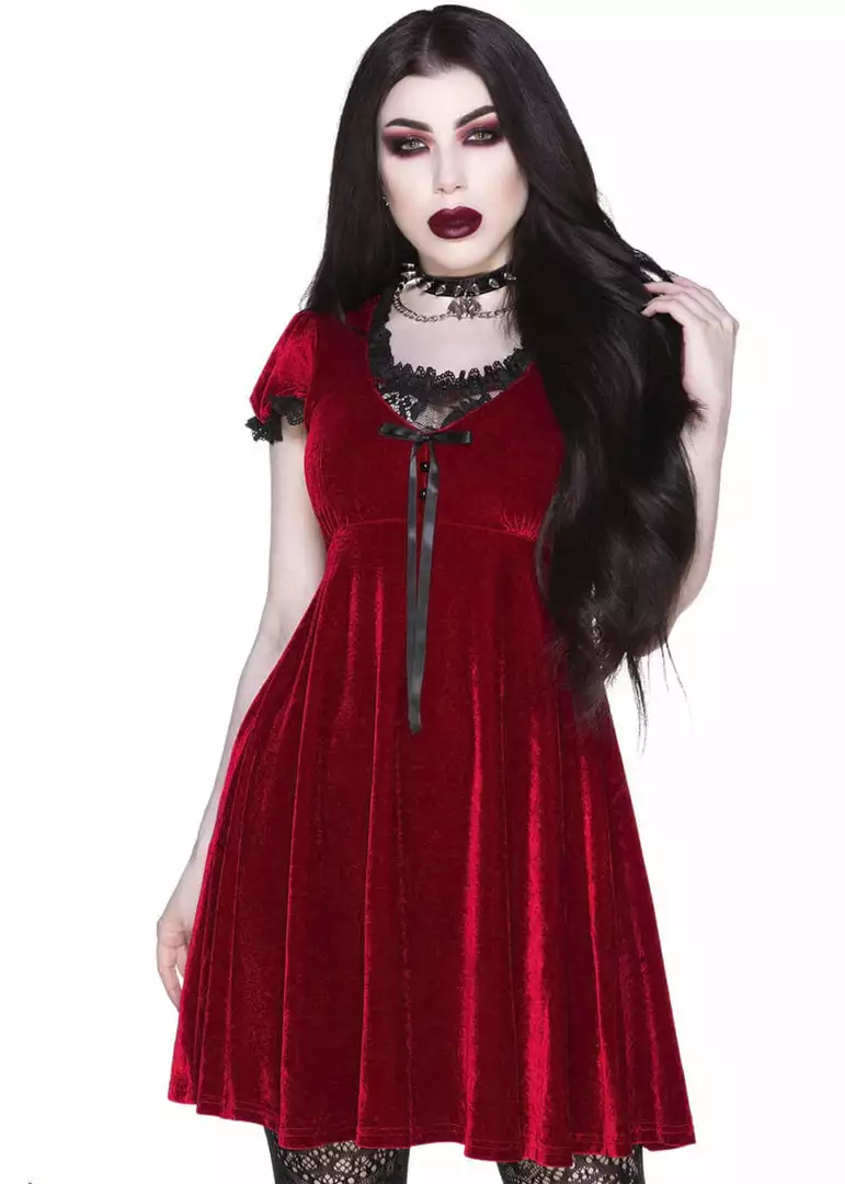 Killstar Heather Velvet 60's Jurk Ruby Red New In 3 Killstar Heather Velvet 60's Jurk Ruby Red New In