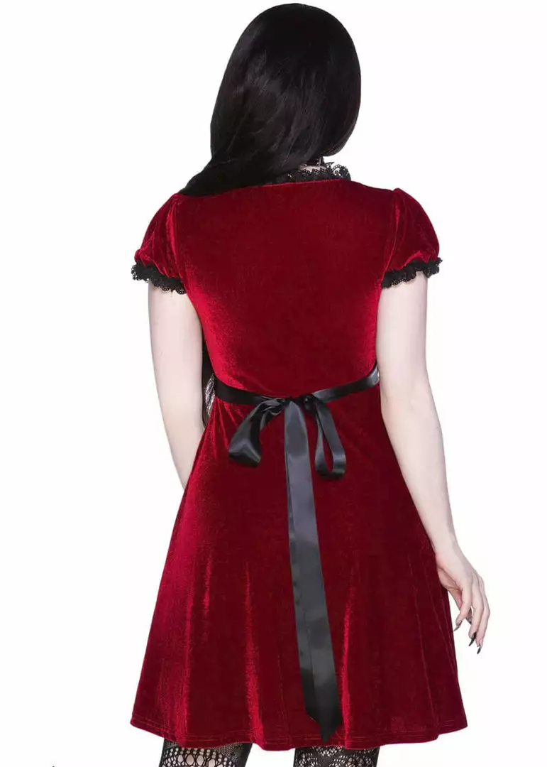 Killstar Heather Velvet 60's Jurk Ruby Red New In 4 Killstar Heather Velvet 60's Jurk Ruby Red New In