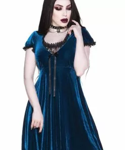 Killstar Heather Velvet 60's Jurk Sapphire Blue New In