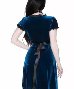Killstar Heather Velvet 60's Jurk Sapphire Blue New In