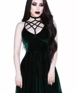 New In Killstar Magica Velvet Skater Dress Emerald Green