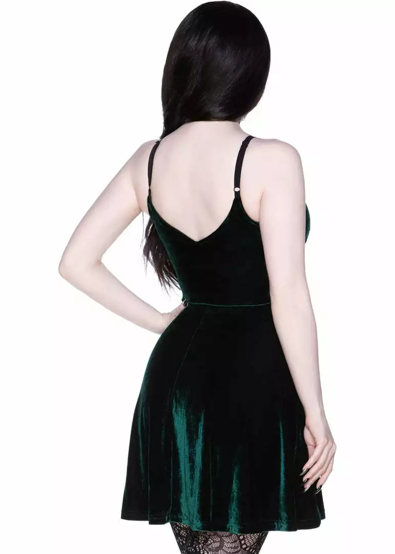 New In Killstar Magica Velvet Skater Dress Emerald Green 4 New In Killstar Magica Velvet Skater Dress Emerald Green