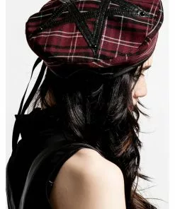 New In Killstar Dark Fate Beret Tartan Red 9 New In Killstar Dark Fate Beret Tartan Red