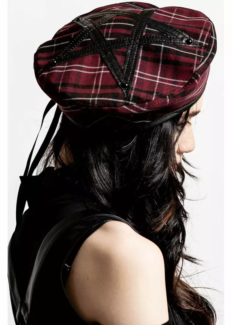 New In Killstar Dark Fate Beret Tartan Red 6 New In Killstar Dark Fate Beret Tartan Red