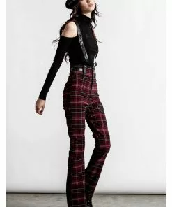 Killstar Prophet Of Doom Trousers With Suspenders Tartan Red New In 8 Killstar Prophet Of Doom Trousers With Suspenders Tartan Red New In
