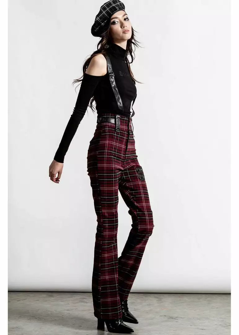 Killstar Prophet Of Doom Trousers With Suspenders Tartan Red New In 5 Killstar Prophet Of Doom Trousers With Suspenders Tartan Red New In