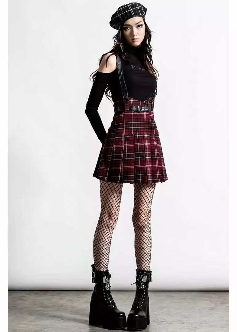 Killstar Shadows Suspender Skirt Tartan Red 6 Killstar Shadows Suspender Skirt Tartan Red