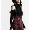 Killstar Shadows Suspender Skirt Tartan Red
