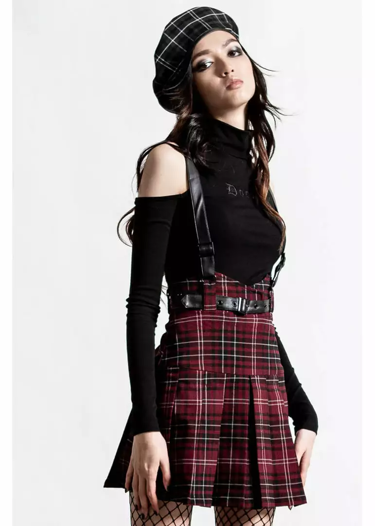Killstar Shadows Suspender Skirt Tartan Red 3 Killstar Shadows Suspender Skirt Tartan Red