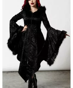 Killstar Moonspell Brocade Coat With Hood Black New In