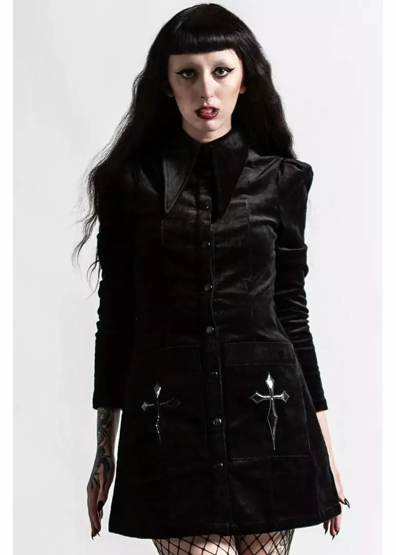 Killstar F Major Cross Corduroy 60's Dress Black 3 Killstar F Major Cross Corduroy 60's Dress Black