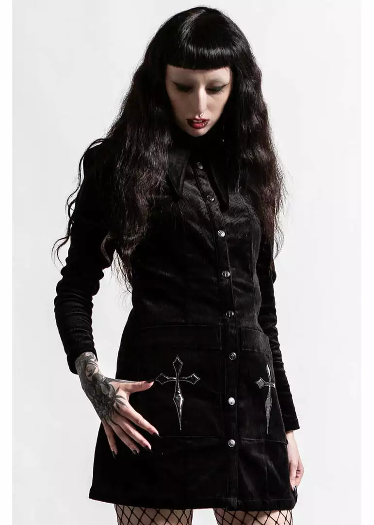 Killstar F Major Cross Corduroy 60's Dress Black 4 Killstar F Major Cross Corduroy 60's Dress Black