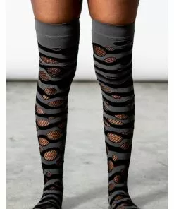 Killstar Wretched Soul Distress Socks Black Grey New In