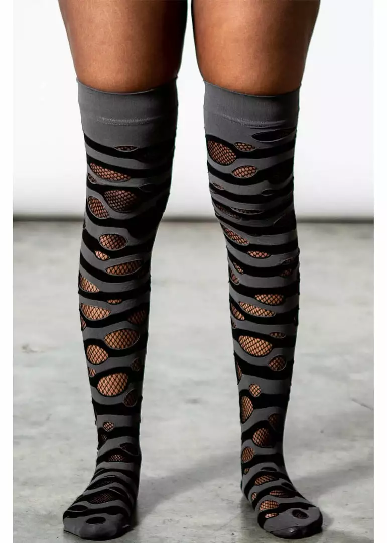 Killstar Wretched Soul Distress Socks Black Grey New In 4 Killstar Wretched Soul Distress Socks Black Grey New In