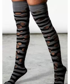 Killstar Wretched Soul Distress Socks Black Grey New In