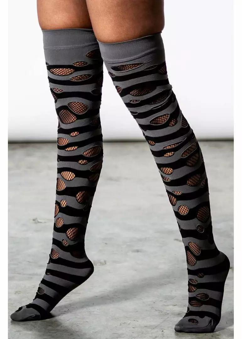 Killstar Wretched Soul Distress Socks Black Grey New In 3 Killstar Wretched Soul Distress Socks Black Grey New In