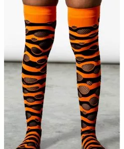 Killstar Wretched Soul Distress Socks Black Orange