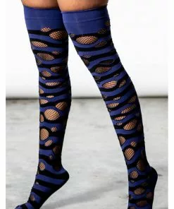 Killstar Wretched Soul Distress Socks Black Blue