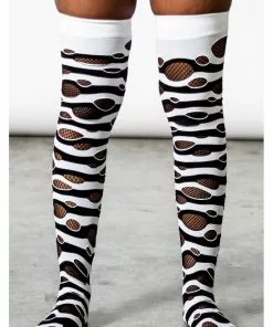 New In Killstar Wretched Soul Distress Socks Black White