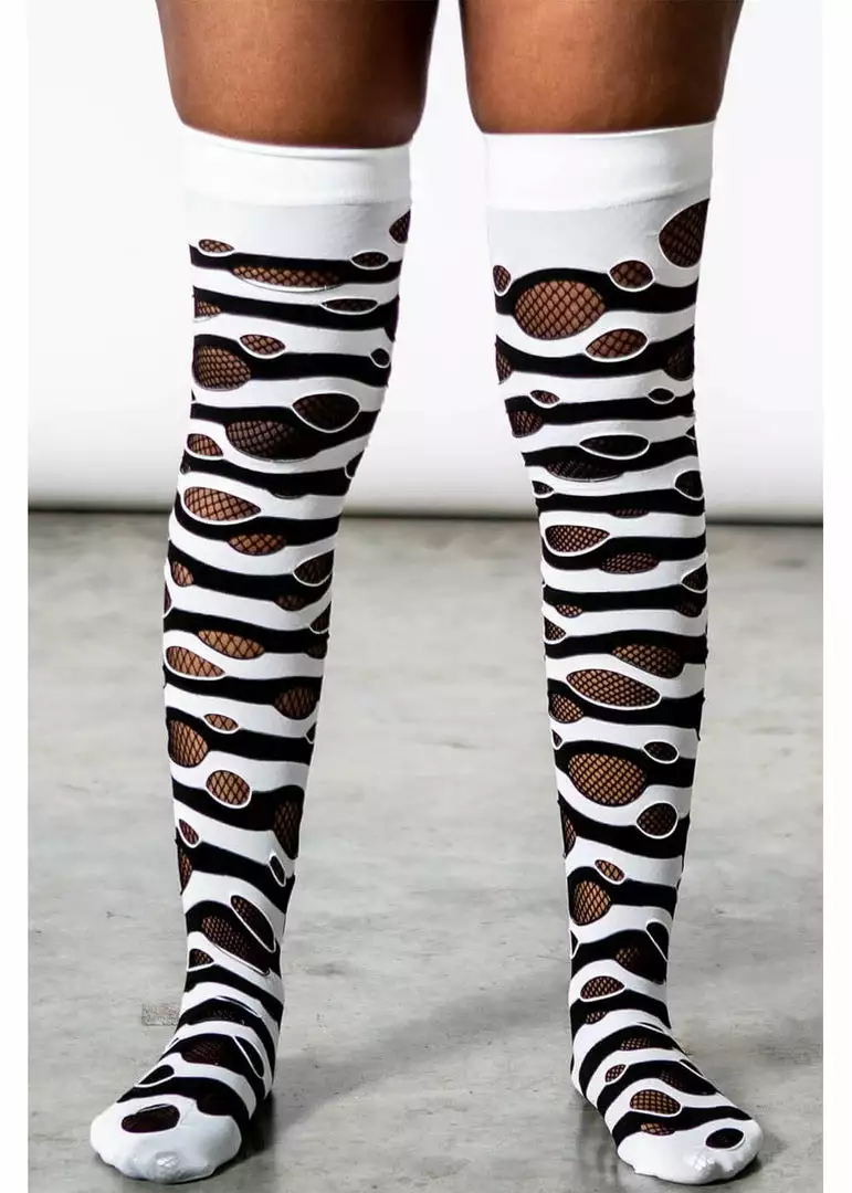 New In Killstar Wretched Soul Distress Socks Black White 4 New In Killstar Wretched Soul Distress Socks Black White