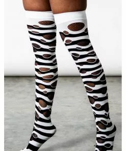 New In Killstar Wretched Soul Distress Socks Black White