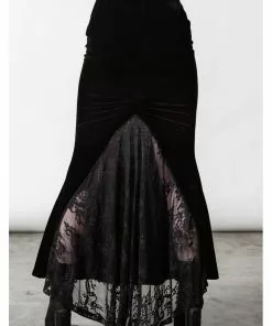Killstar Ghostess Velvet Maxi Skirt Black