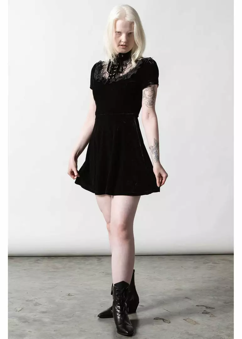 Killstar Evernight Velvet 60's Dress Black 5 Killstar Evernight Velvet 60's Dress Black