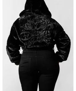 Killstar Starchild Snake Faux-Fur Bomber Coat Black