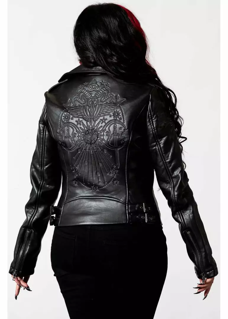 New In Killstar Starchild Snake Vegan Leather Biker Jacket Black 4 New In Killstar Starchild Snake Vegan Leather Biker Jacket Black