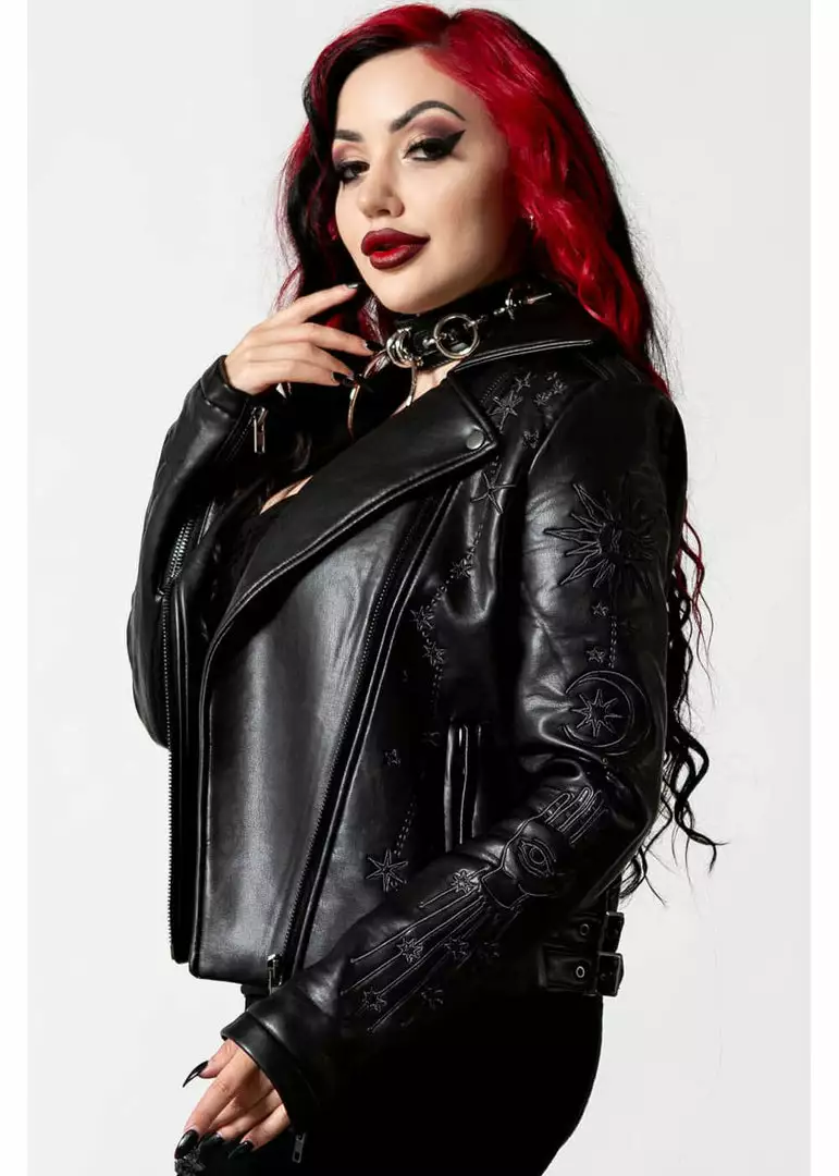 New In Killstar Starchild Snake Vegan Leather Biker Jacket Black 5 New In Killstar Starchild Snake Vegan Leather Biker Jacket Black