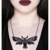 New In Killstar Tinea Morte Moth Skull Necklace Silver