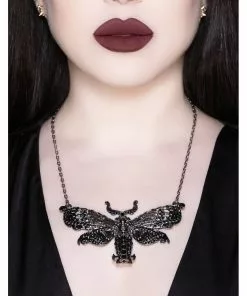 New In Killstar Tinea Morte Moth Skull Necklace Silver