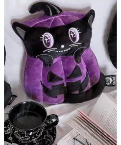 Killstar Meowloween Pumpkin Cat Cushion Black New In