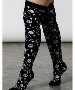 Killstar Purr Off Cat Kneesocks Black