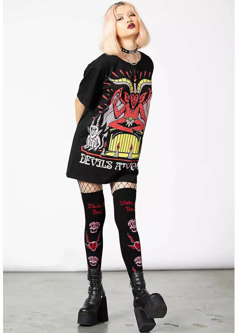 Killstar Pact Devil Long Socks Black New In 5 Killstar Pact Devil Long Socks Black New In