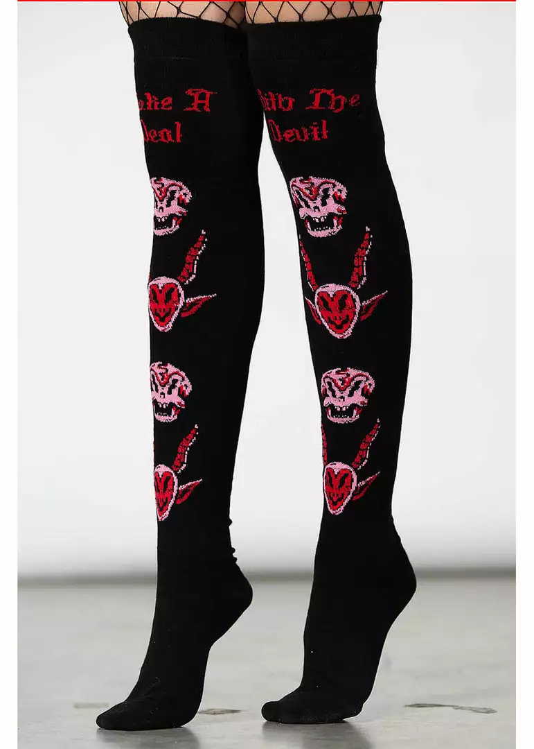 Killstar Pact Devil Long Socks Black New In 6 Killstar Pact Devil Long Socks Black New In