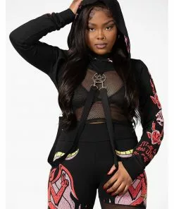 Killstar Troublemaker Cropped Hoodie Sweater Black