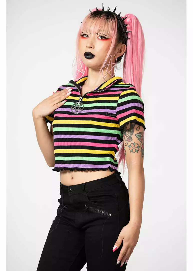 Killstar Rainbow Child 70's Crop Top Multicolour New In 4 Killstar Rainbow Child 70's Crop Top Multicolour New In