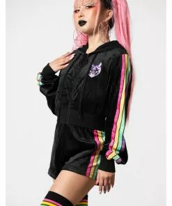 Killstar Coven Chill Rainbow Velour Hoodie Black