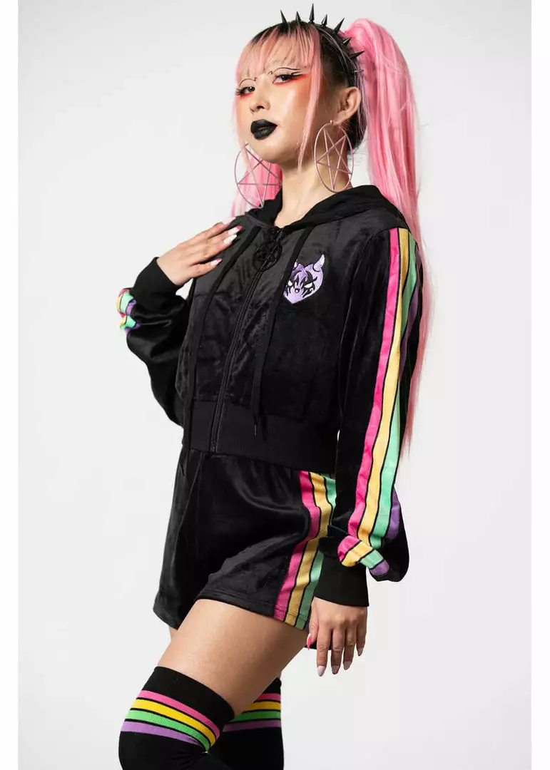 Killstar Coven Chill Rainbow Velour Hoodie Black 4 Killstar Coven Chill Rainbow Velour Hoodie Black