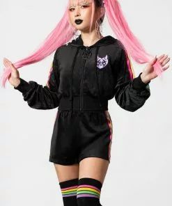 Killstar Coven Chill Rainbow Velour Hoodie Black